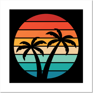 retro sunset palm trees Posters and Art
